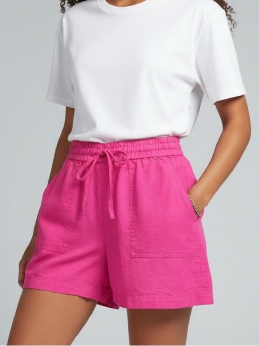 J. Crew | Hot Pink 4” Inseam Linen Blend Drawstring Waist Shorts with Pockets